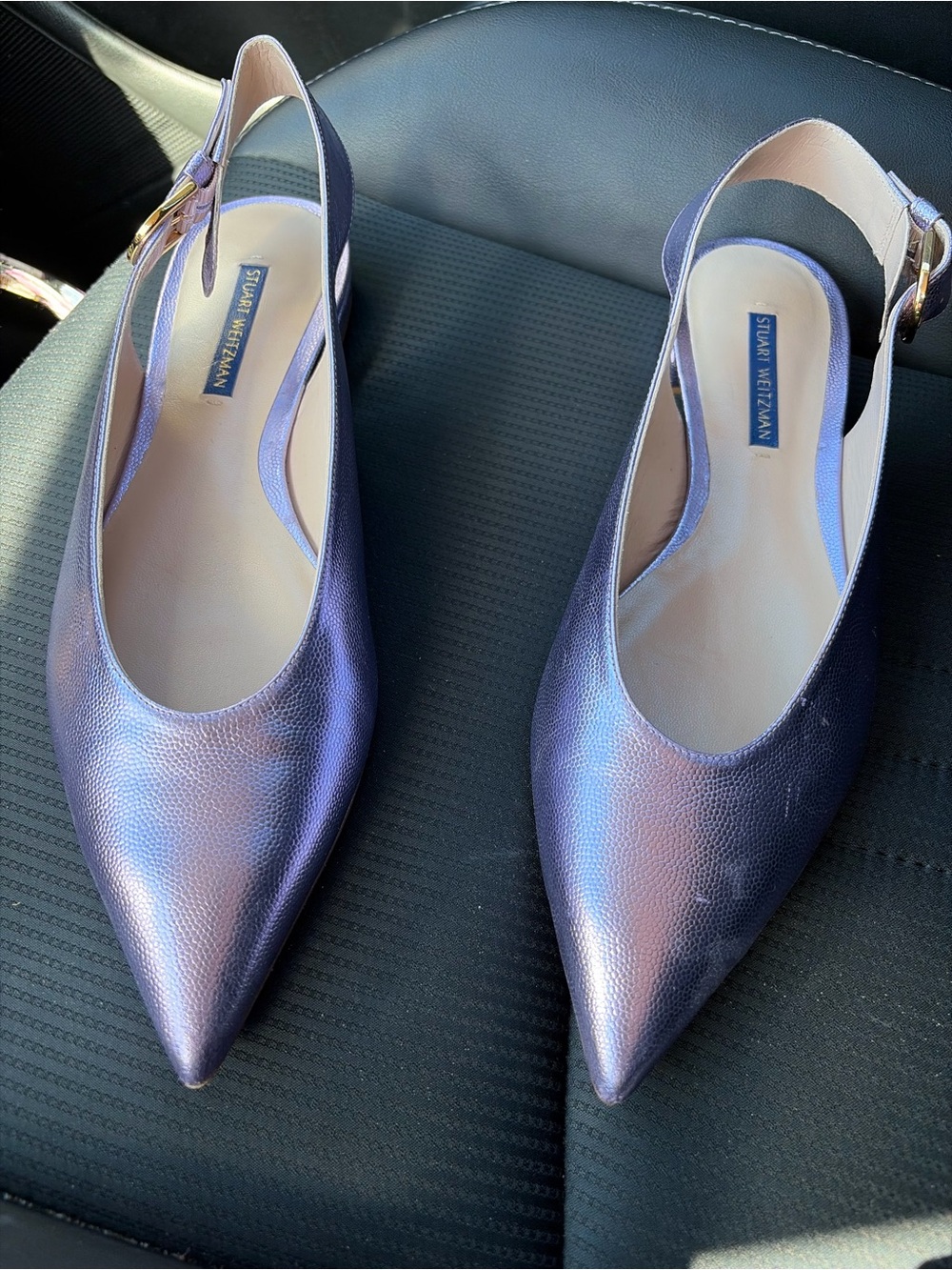 Stuart Weitzman Iridescent Purple Pointed Slingback Flats